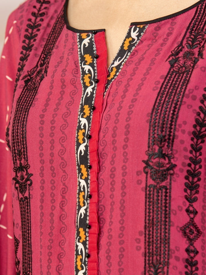 EWU22V8-25002ST Unstitched Pink Embroidered Cottel 2 Piece