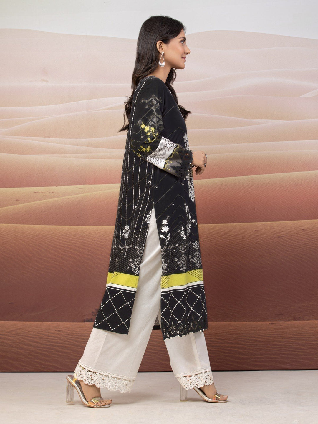 EWU22V9-25047 Unstitched Black Embroidered Cotton Satin 1 Piece