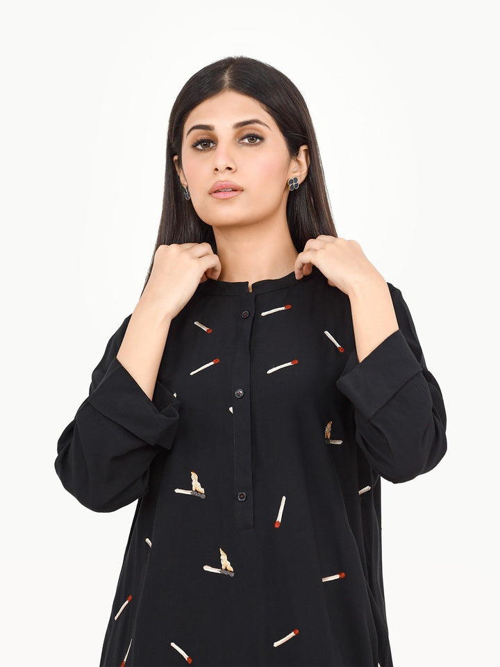 Pret 1Pc Embroidered Cotton Linen Shirt - EWTKE22-68419S