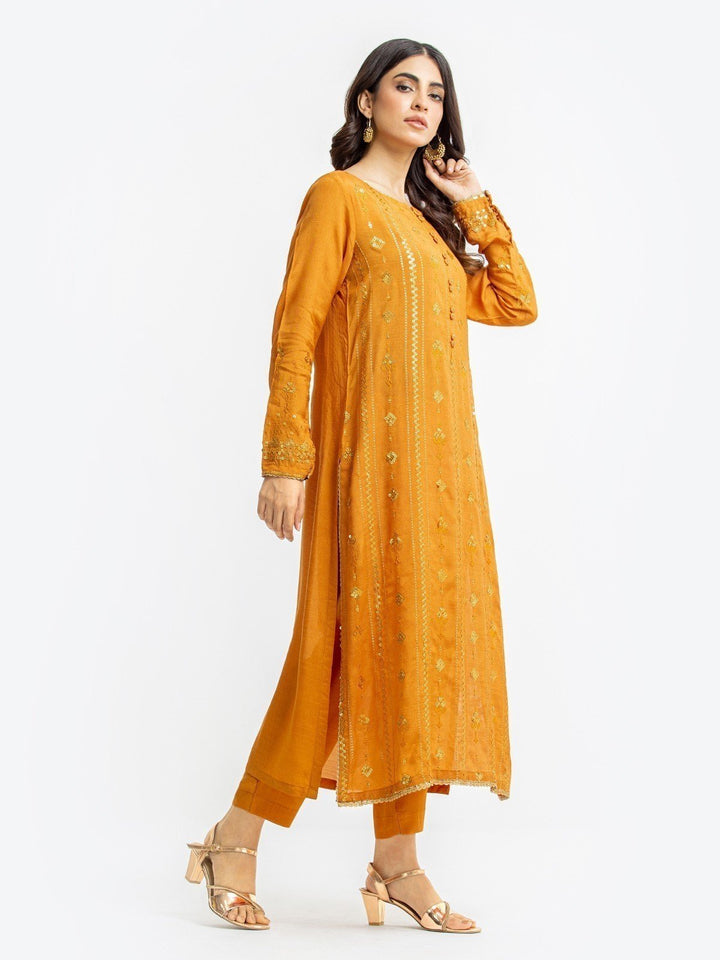Pret 2Pc Embroidered Raw Silk Shirt Trouser - EWTKE23-68751ST