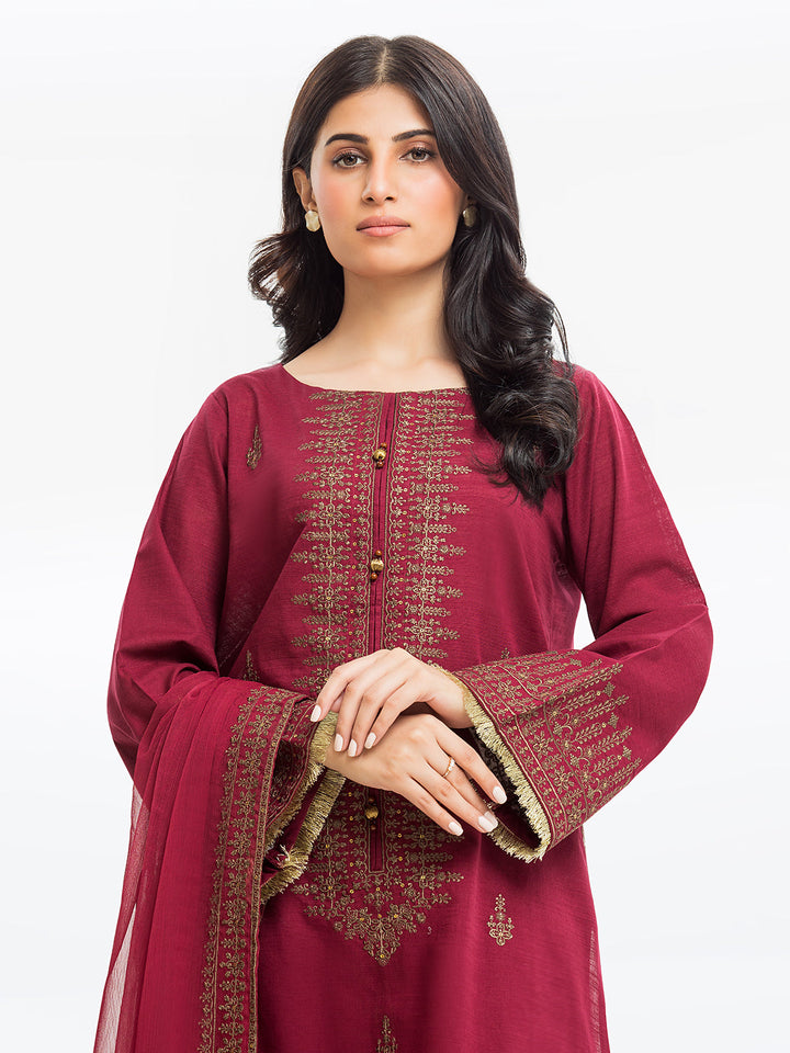 Pret 3Pc Embroidered Raw Silk Suit - EWTKE23-68765-3P