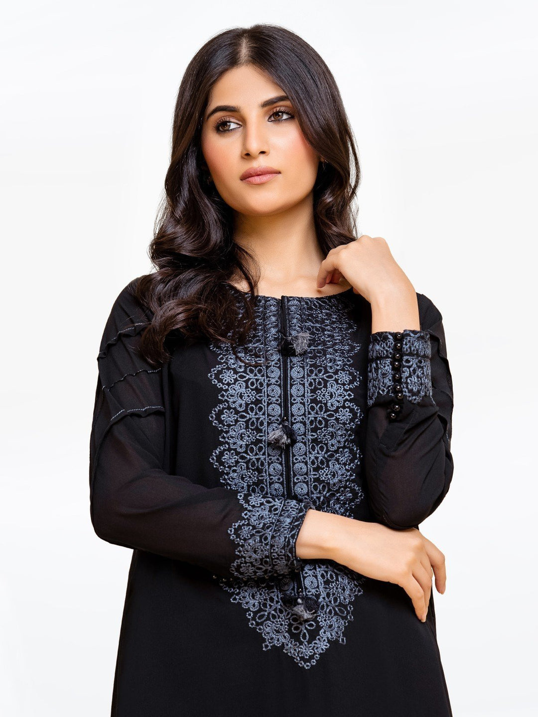 Pret 1Pc Embroidered Chiffon Shirt - EWTKE23-69340S