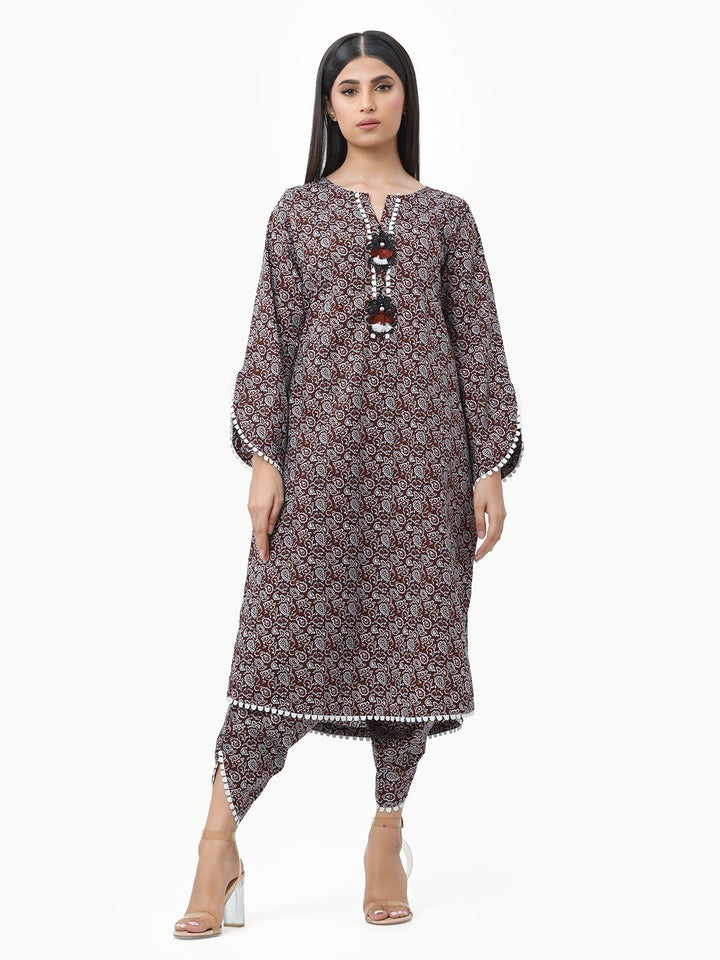 Brown Printed Shirt Trouser Co-Ord Set - EWTKP23-69245