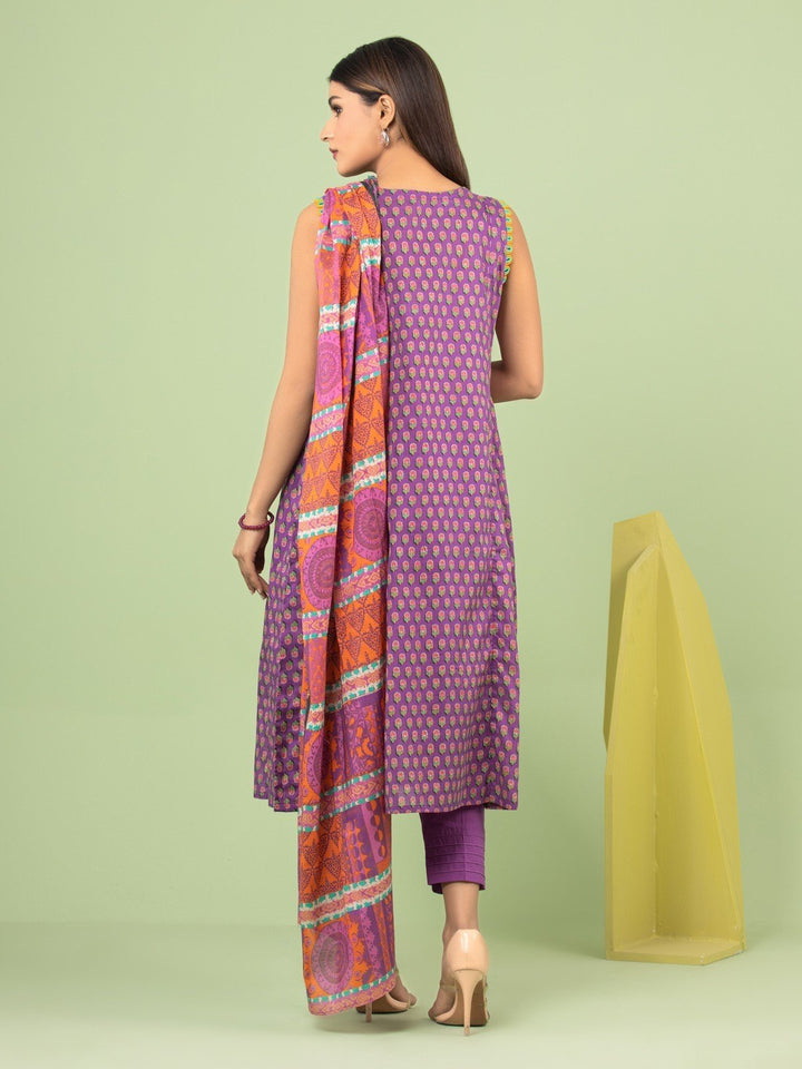 EWU23A1-26037 Unstitched Purple Printed Lawn 3 Piece
