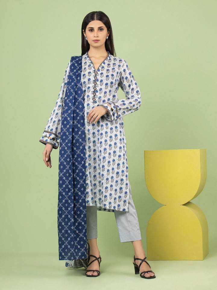 EWU23A1-26047 Unstitched Light Blue Printed Lawn 3 Piece