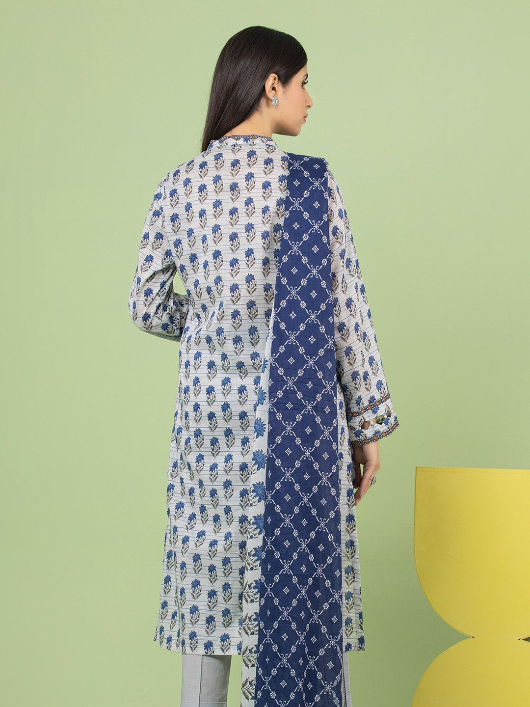 EWU23A1-26047 Unstitched Light Blue Printed Lawn 3 Piece