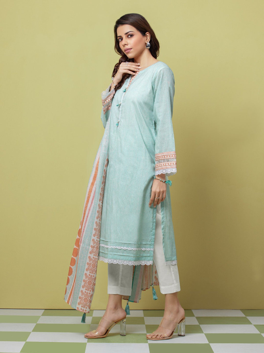 EWU23A1-26072 Unstitched Mint Green Printed Lawn 3 Piece
