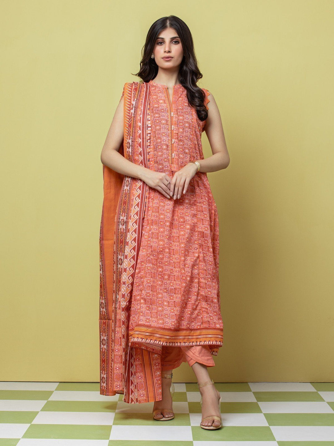 EWU23A1-26073 Unstitched Peach Printed Lawn 3 Piece