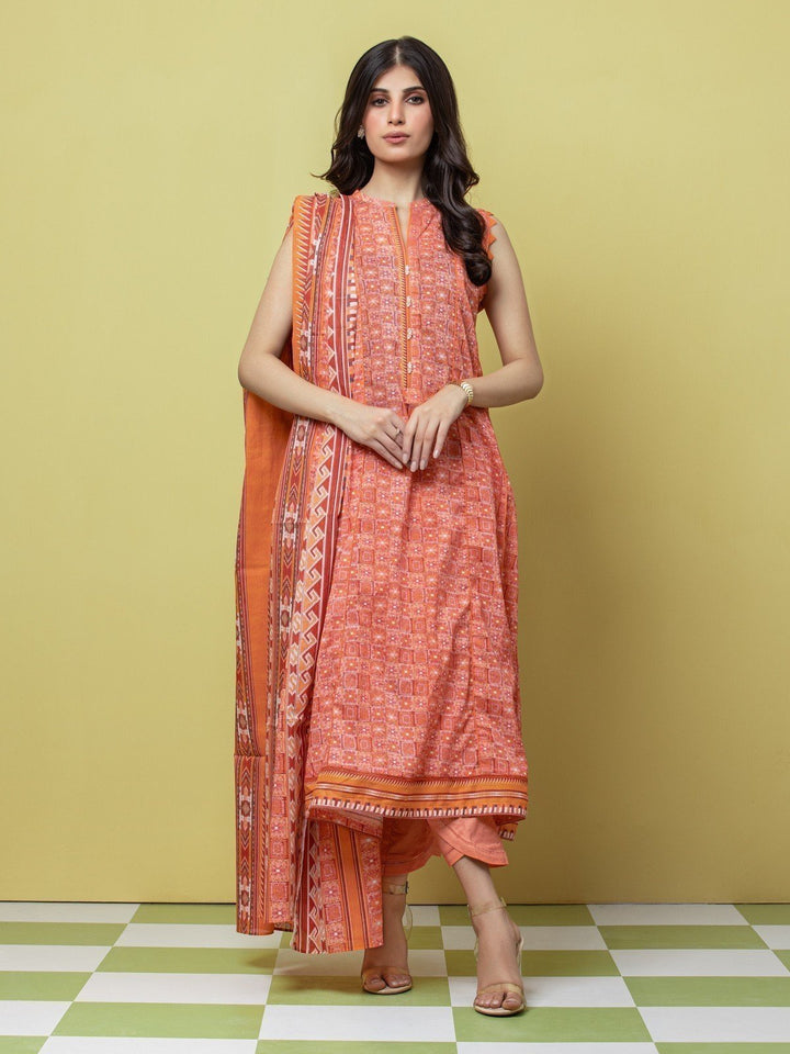 EWU23A1-26073 Unstitched Peach Printed Lawn 3 Piece