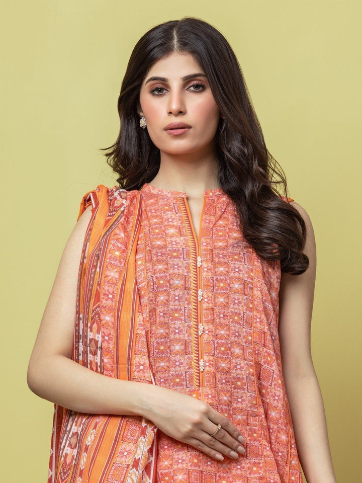 EWU23A1-26073 Unstitched Peach Printed Lawn 3 Piece