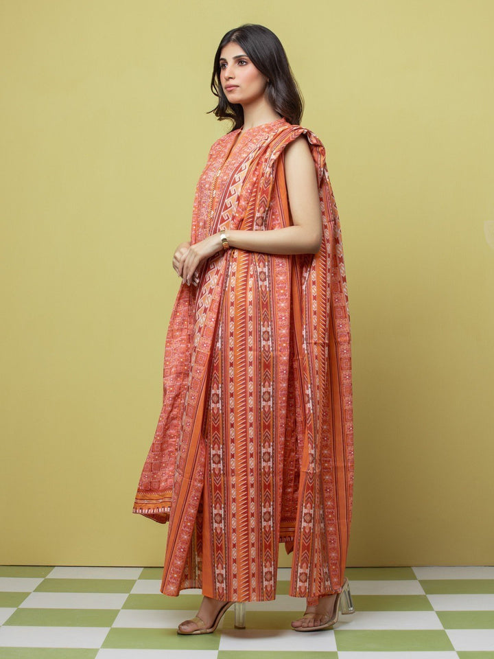 EWU23A1-26073 Unstitched Peach Printed Lawn 3 Piece