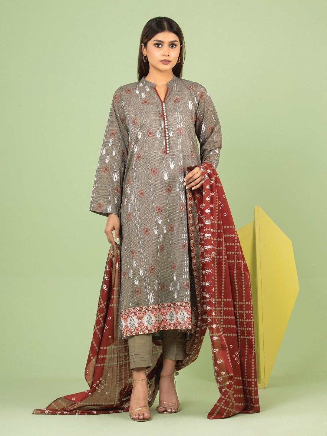 EWU23A1-26190 Unstitched Dark Grey Printed Lawn 3 Piece