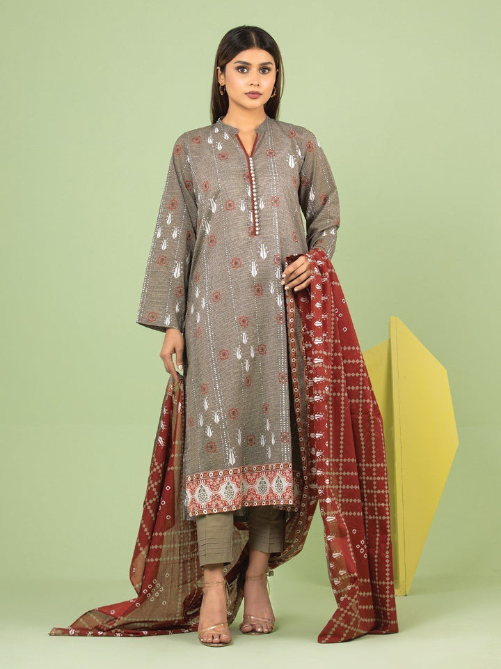 EWU23A1-26190 Unstitched Dark Grey Printed Lawn 3 Piece