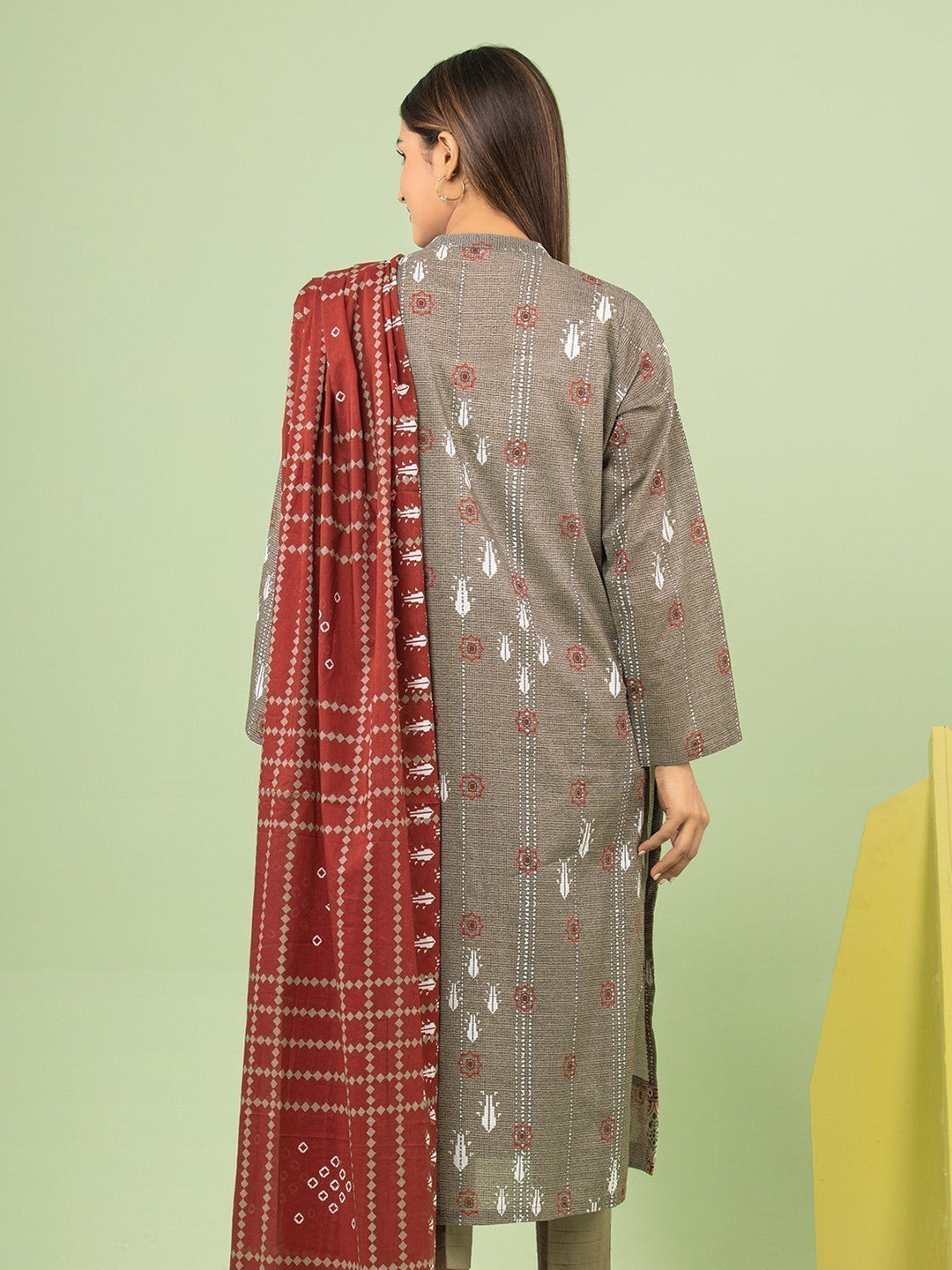 EWU23A1-26190 Unstitched Dark Grey Printed Lawn 3 Piece