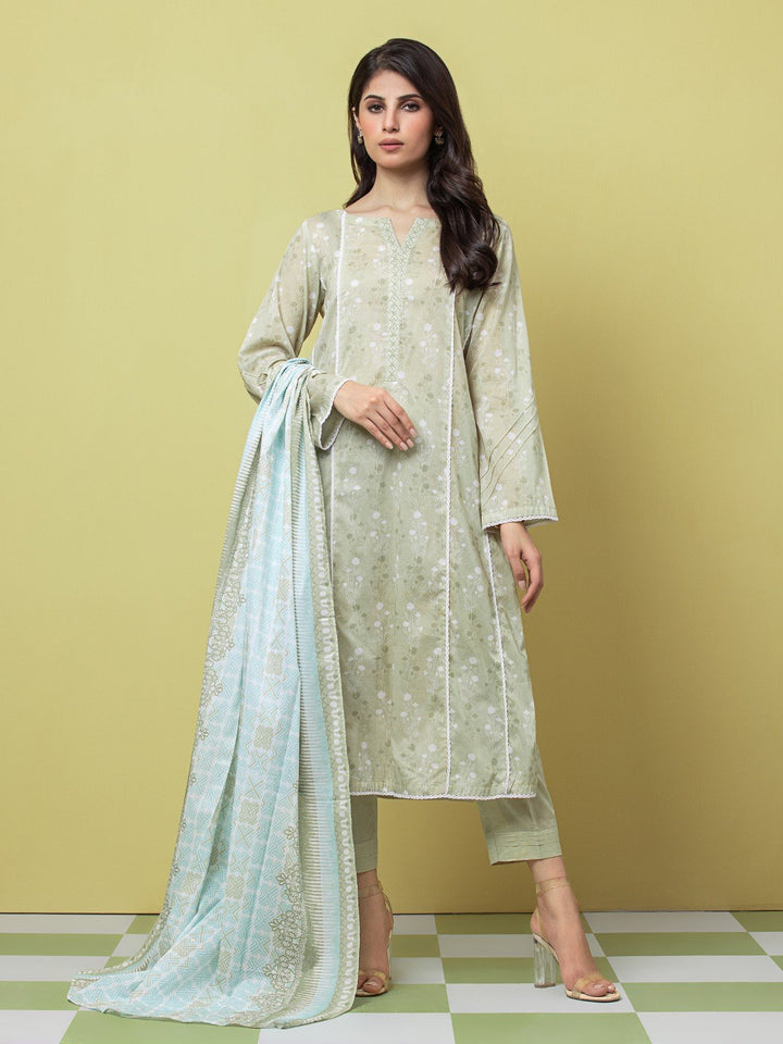 EWU23A1-26241 Unstitched Light Sage Printed Lawn 3 Piece