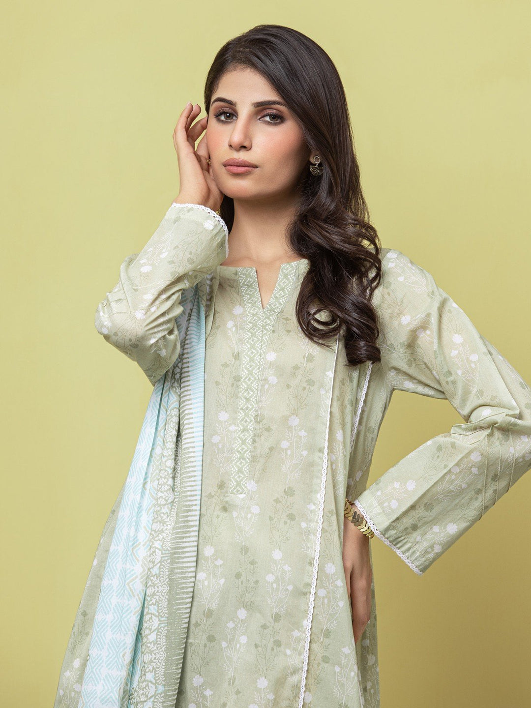 EWU23A1-26241 Unstitched Light Sage Printed Lawn 3 Piece