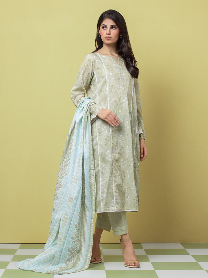 EWU23A1-26241 Unstitched Light Sage Printed Lawn 3 Piece