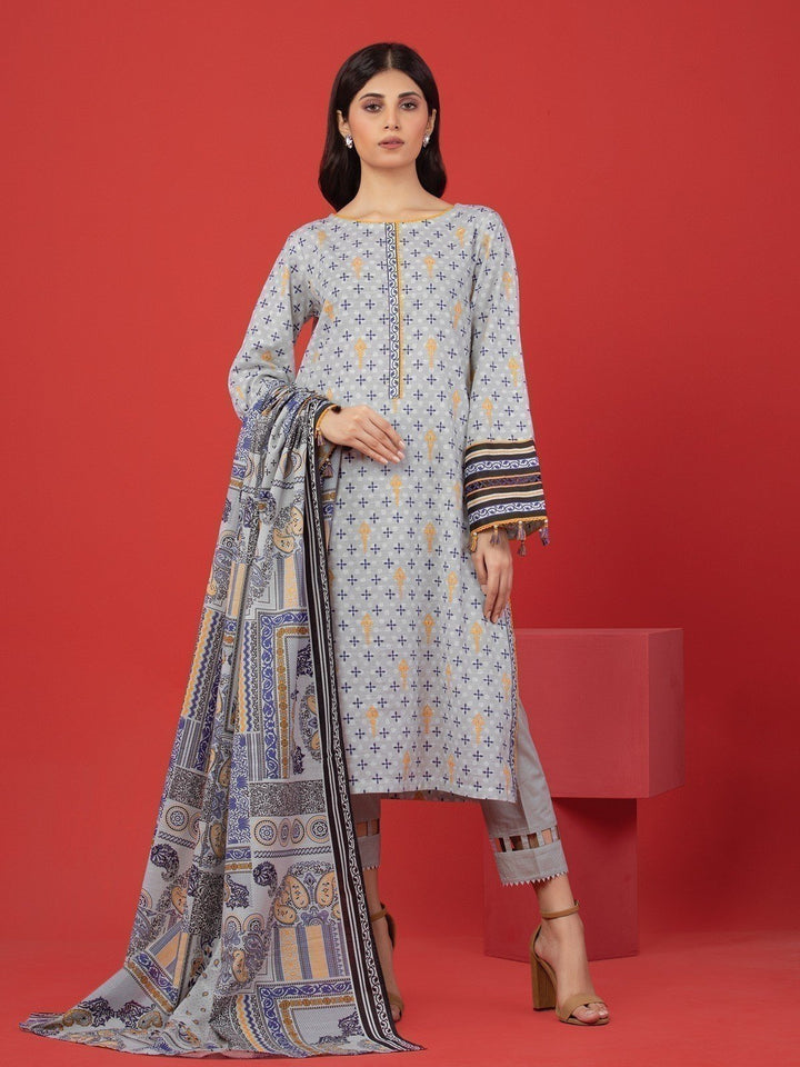 EWU23A1-26372 Unstitched Light Grey Printed Lawn 3 Piece