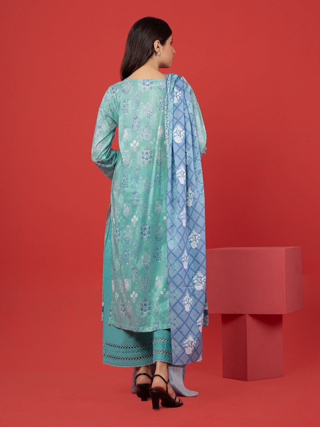 EWU23A1-26386 Unstitched Sea Green Printed Lawn 3 Piece