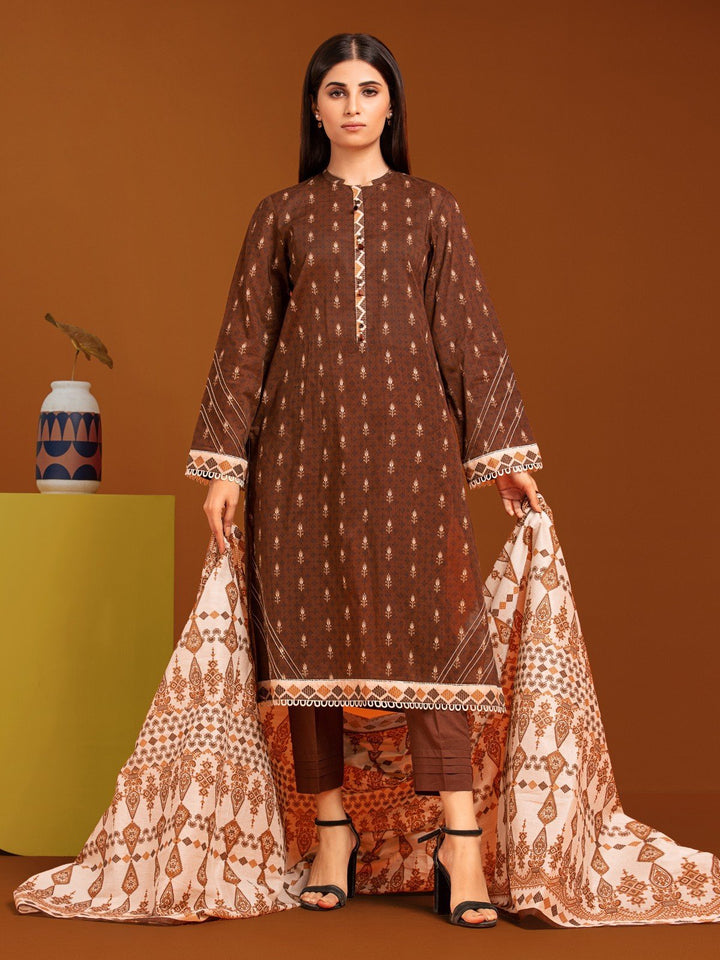 EWU23A3-27033-3P Unstitched Brown Printed Khaddar 3 Piece