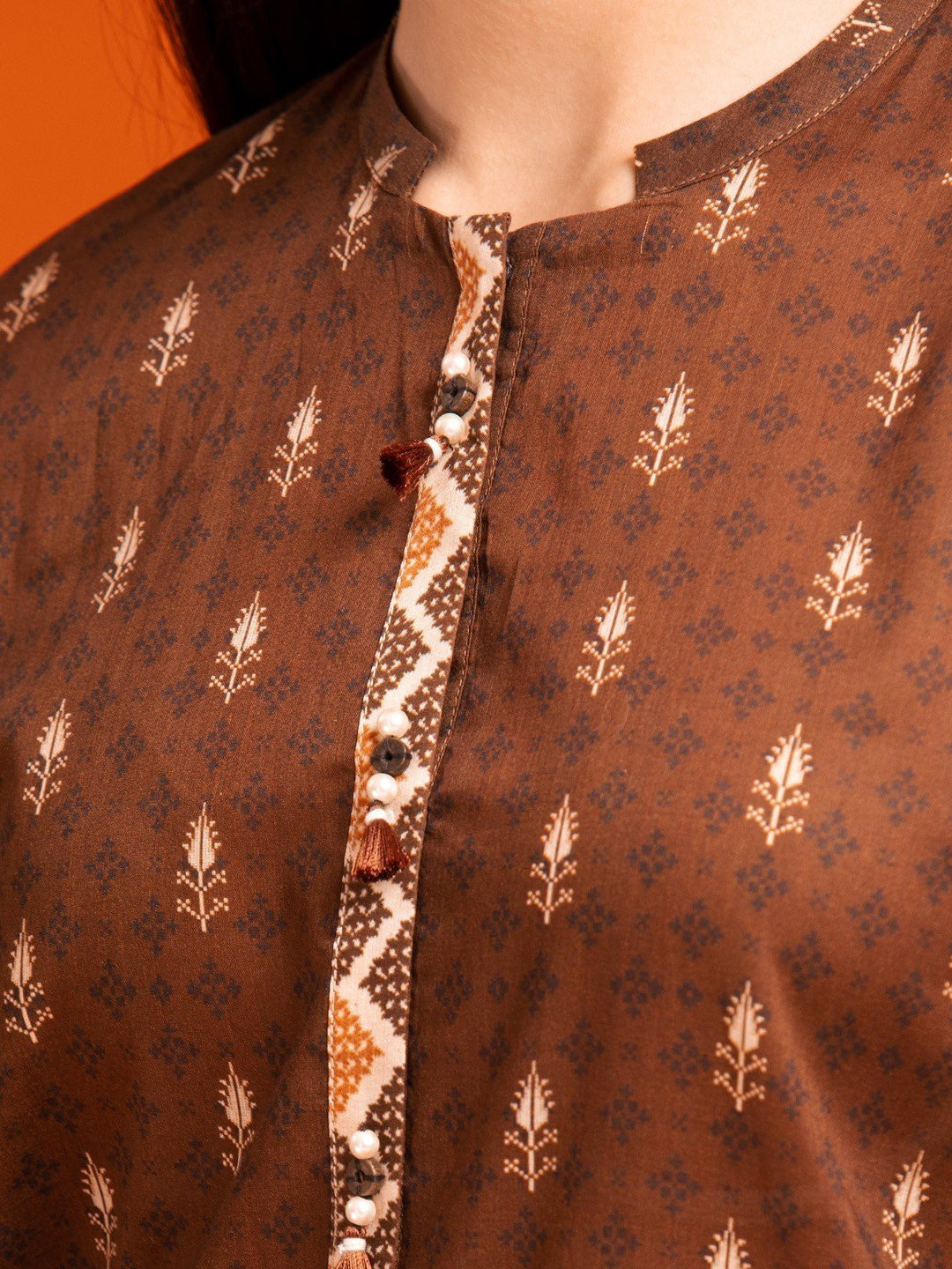 EWU23A3-27033-3P Unstitched Brown Printed Khaddar 3 Piece