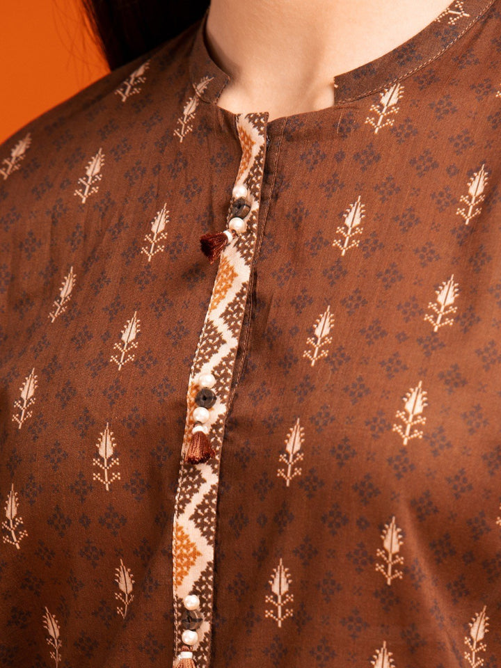 EWU23A3-27033-3P Unstitched Brown Printed Khaddar 3 Piece