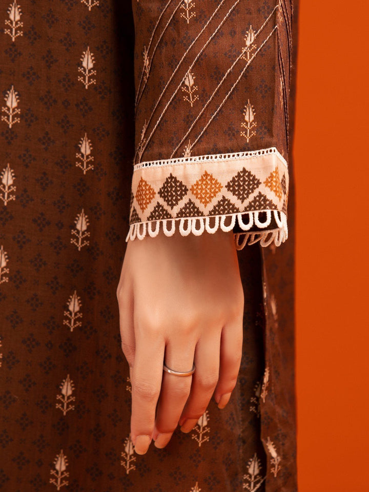 EWU23A3-27033-3P Unstitched Brown Printed Khaddar 3 Piece