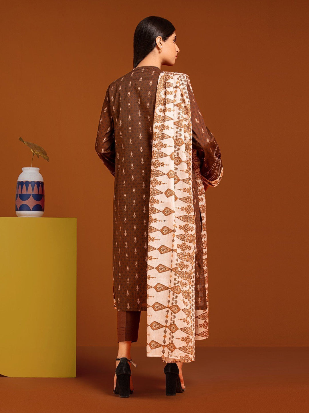 EWU23A3-27033-3P Unstitched Brown Printed Khaddar 3 Piece