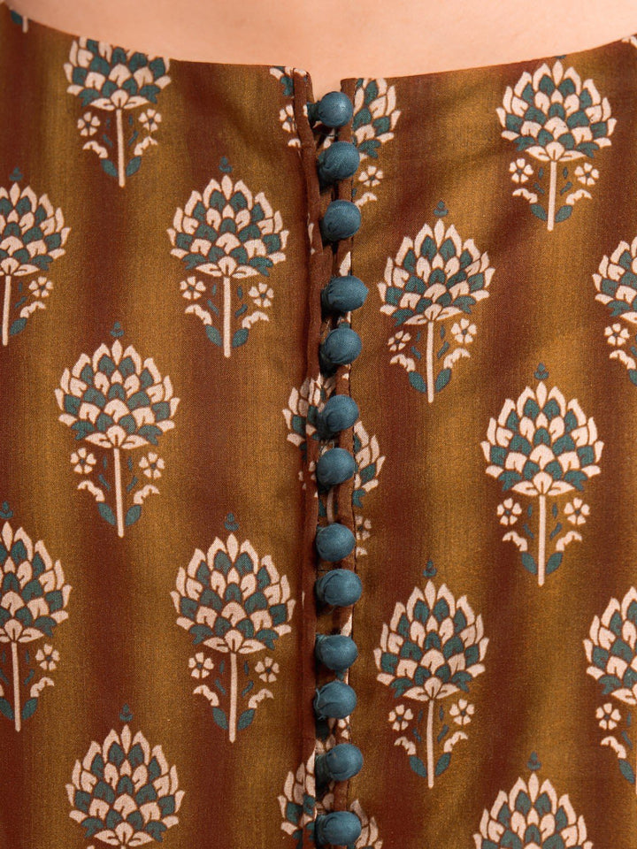 EWU23A3-27173-3P Unstitched Golden Brown Printed Khaddar 3 Piece