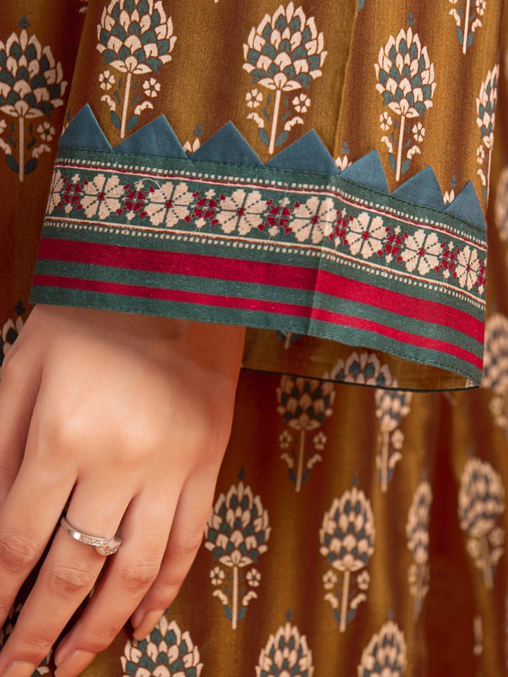 EWU23A3-27173-3P Unstitched Golden Brown Printed Khaddar 3 Piece