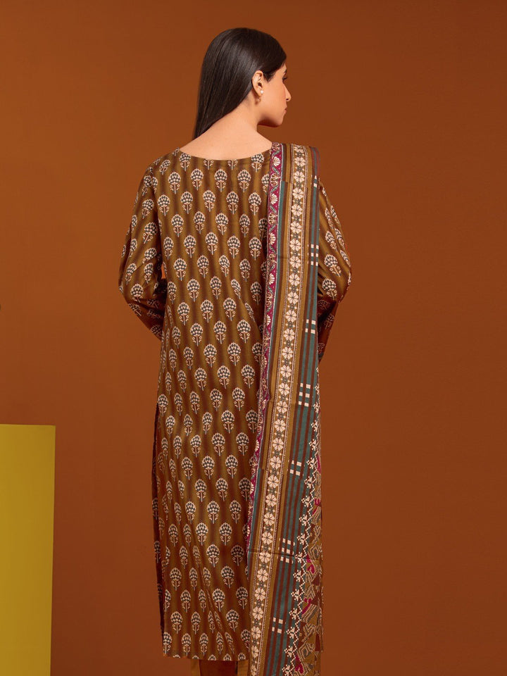 EWU23A3-27173-3P Unstitched Golden Brown Printed Khaddar 3 Piece