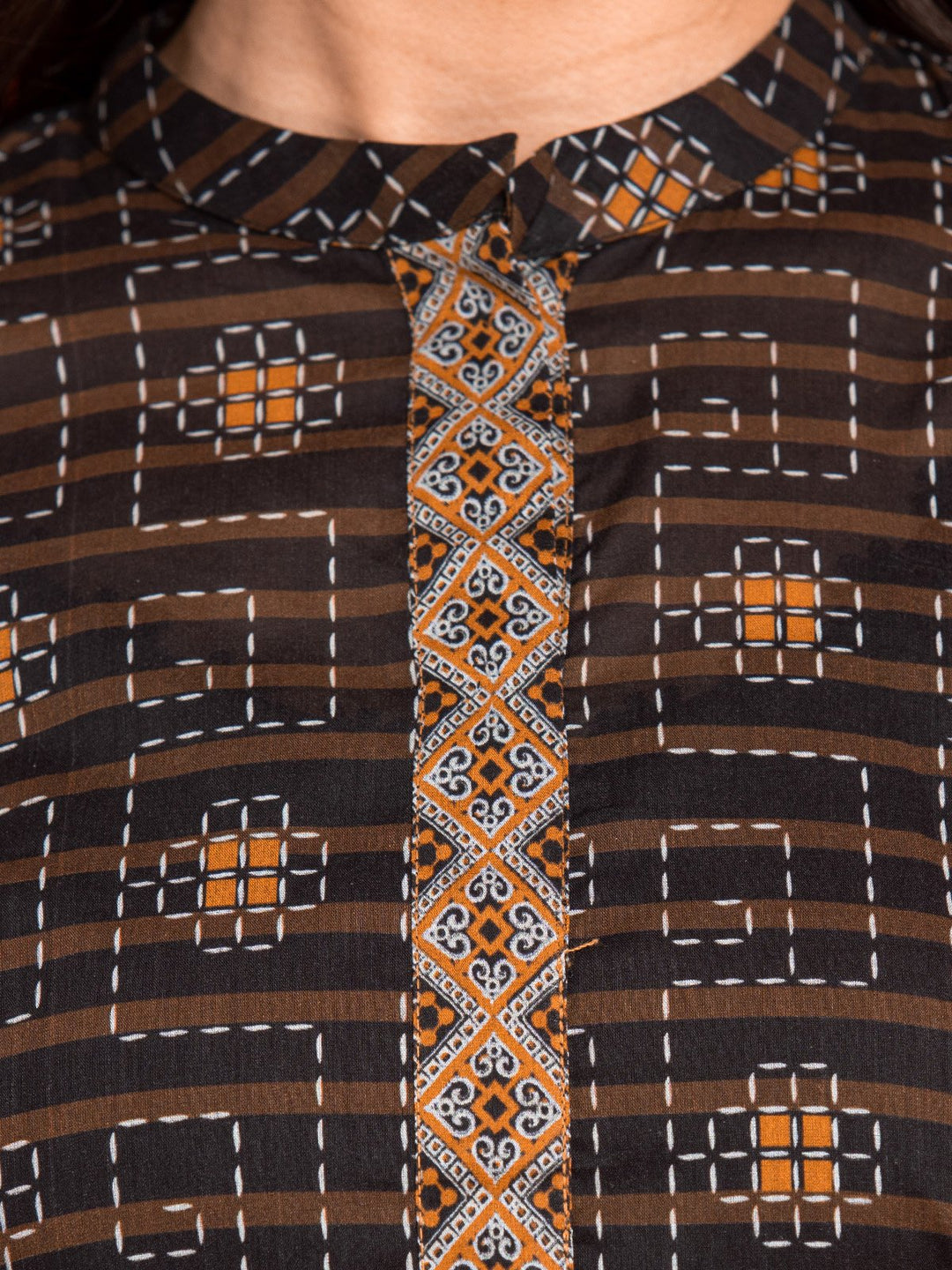 EWU23A3-27194-3P Unstitched Black & Brown Printed Khaddar 3 Piece