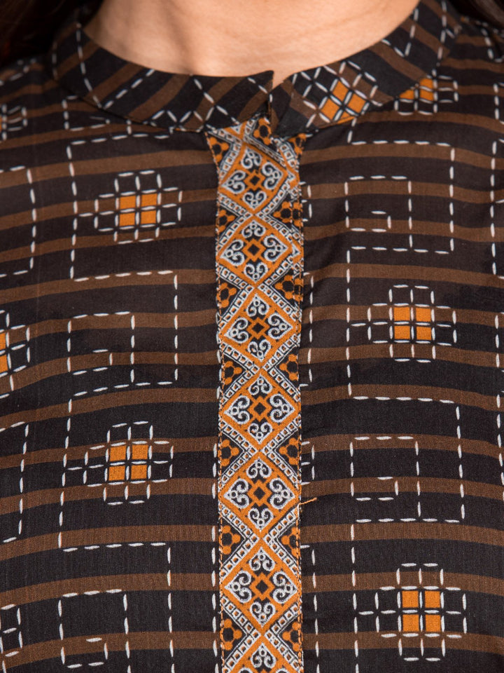 EWU23A3-27194-3P Unstitched Black & Brown Printed Khaddar 3 Piece