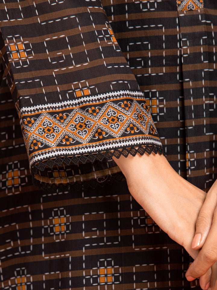 EWU23A3-27194-3P Unstitched Black & Brown Printed Khaddar 3 Piece