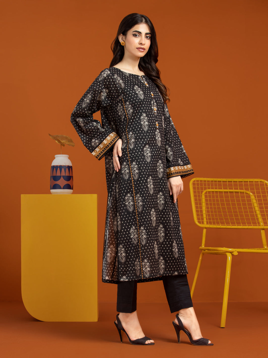 EWU23A3-27250ST Unstitched Black Printed Khaddar 2 Piece