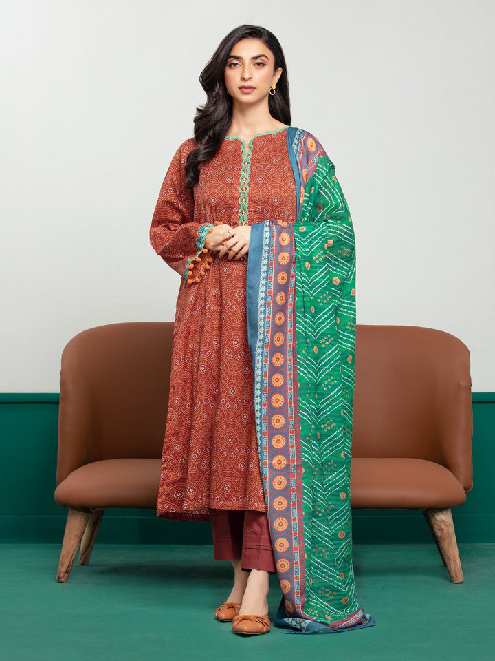 EWU23A3S-27600-3P Unstitched Orange Printed Khaddar 3 Piece
