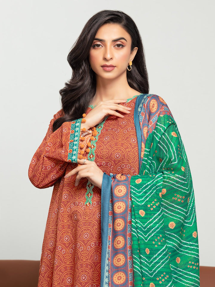 EWU23A3S-27600-3P Unstitched Orange Printed Khaddar 3 Piece