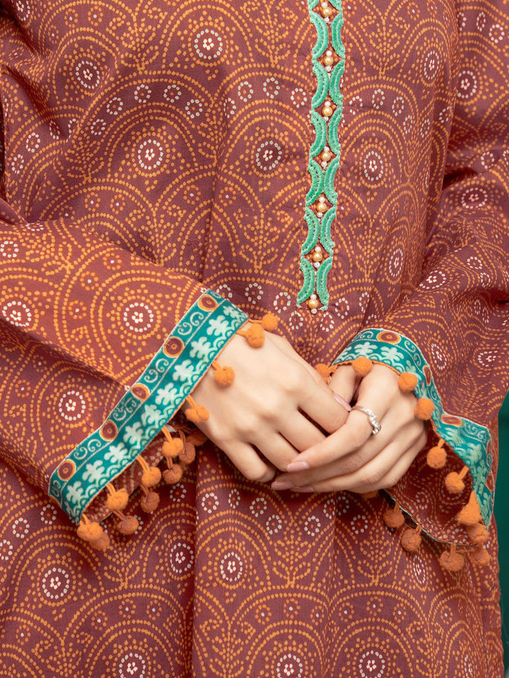 EWU23A3S-27600-3P Unstitched Orange Printed Khaddar 3 Piece