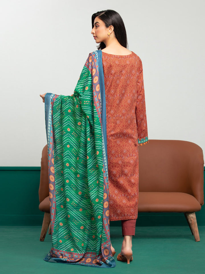 EWU23A3S-27600-3P Unstitched Orange Printed Khaddar 3 Piece