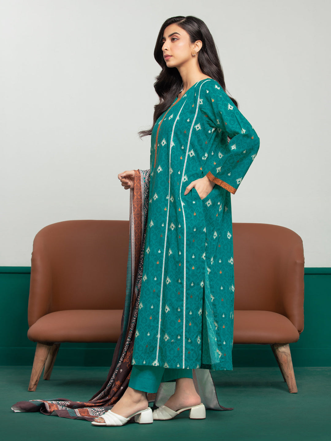 EWU23A3S-27603-3P Unstitched Turquoise Printed Khaddar 3 Piece