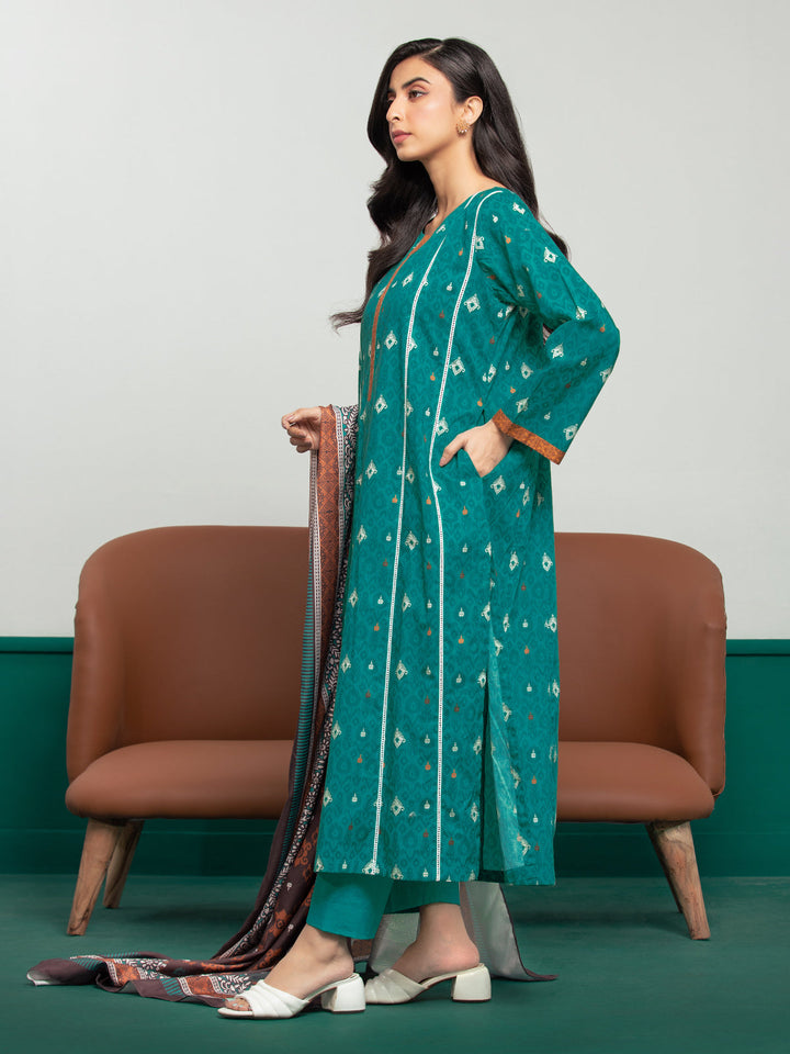 EWU23A3S-27603-3P Unstitched Turquoise Printed Khaddar 3 Piece