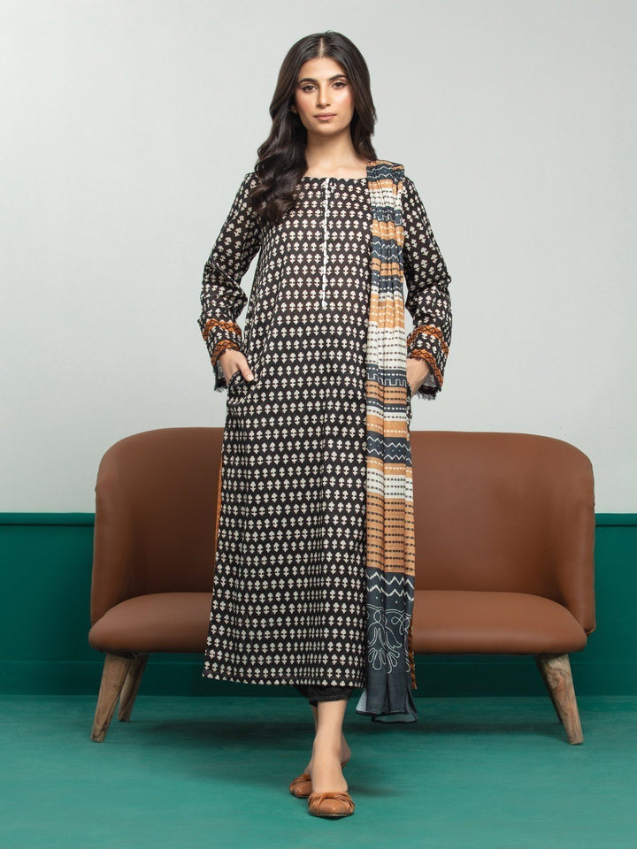 EWU23A3S-27629-3P Unstitched Black Printed Khaddar 3 Piece