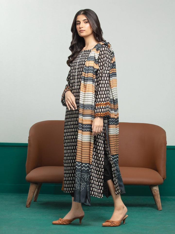 EWU23A3S-27629-3P Unstitched Black Printed Khaddar 3 Piece
