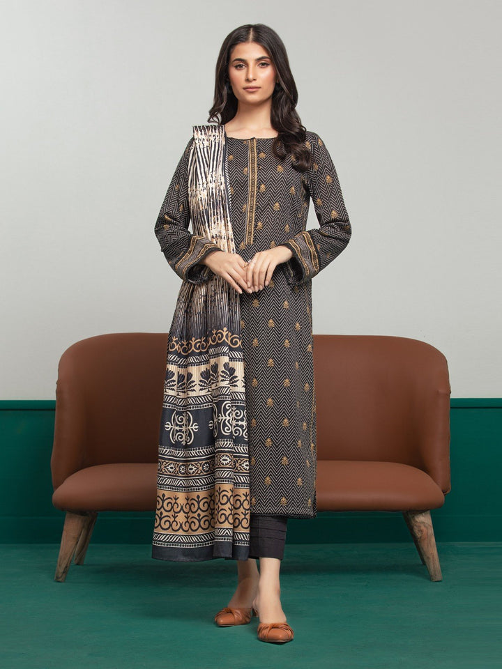 EWU23A3S-27634-3P Unstitched Black Printed Khaddar 3 Piece