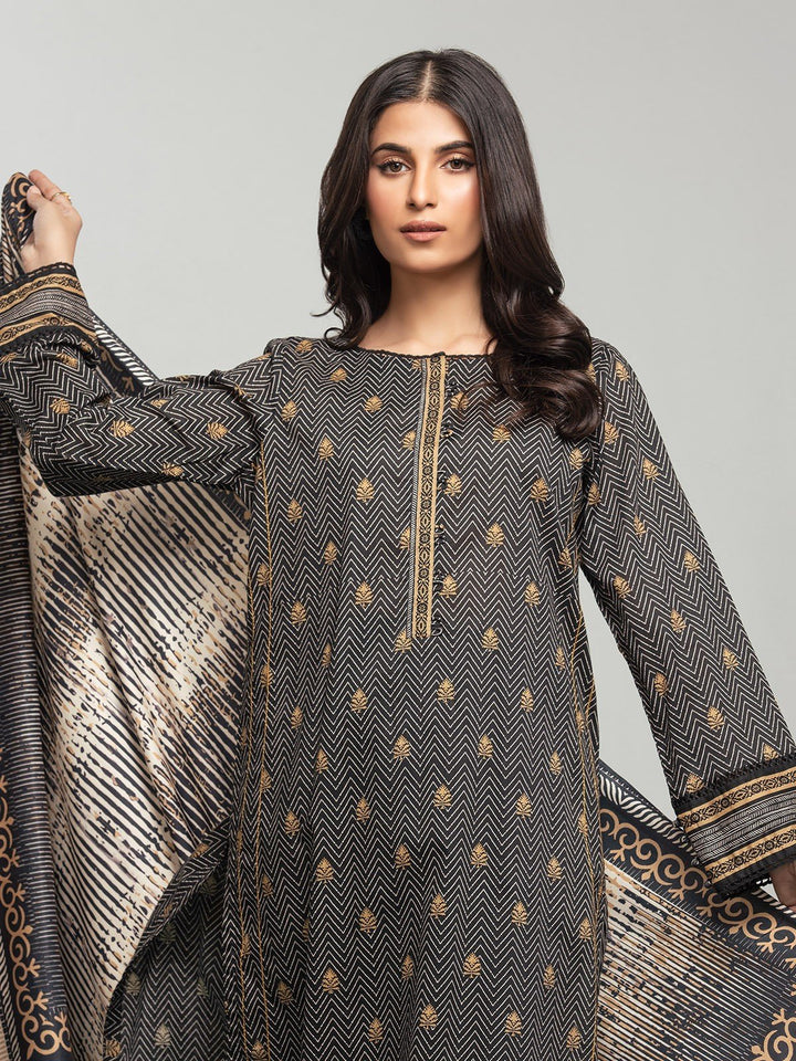 EWU23A3S-27634-3P Unstitched Black Printed Khaddar 3 Piece