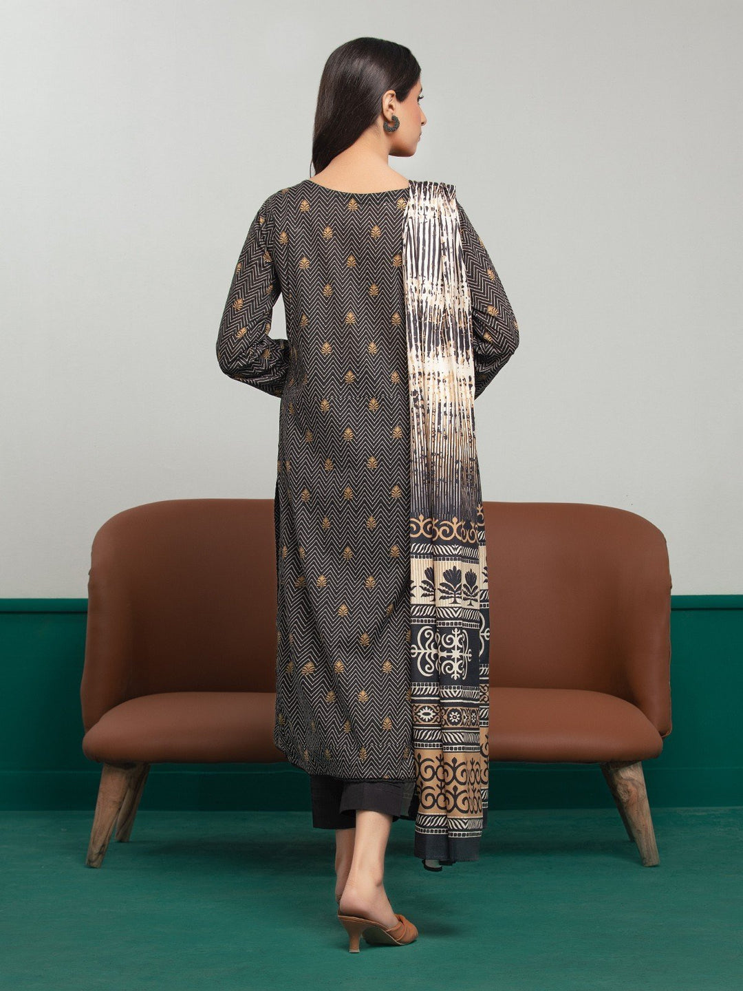 EWU23A3S-27634-3P Unstitched Black Printed Khaddar 3 Piece