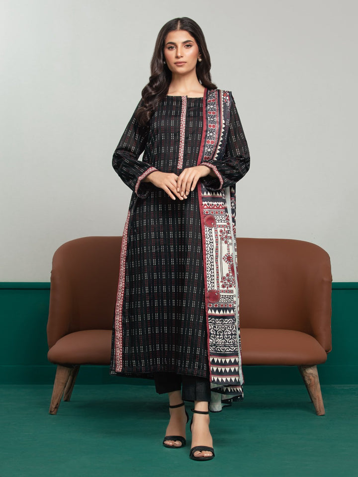 EWU23A3S-27644-3P Unstitched Black Printed Khaddar 3 Piece