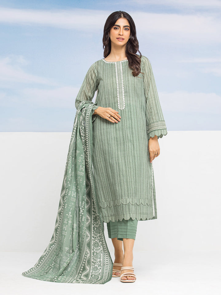 EWU24A1-28057-3P Unstitched Green Printed Lawn 3 Piece