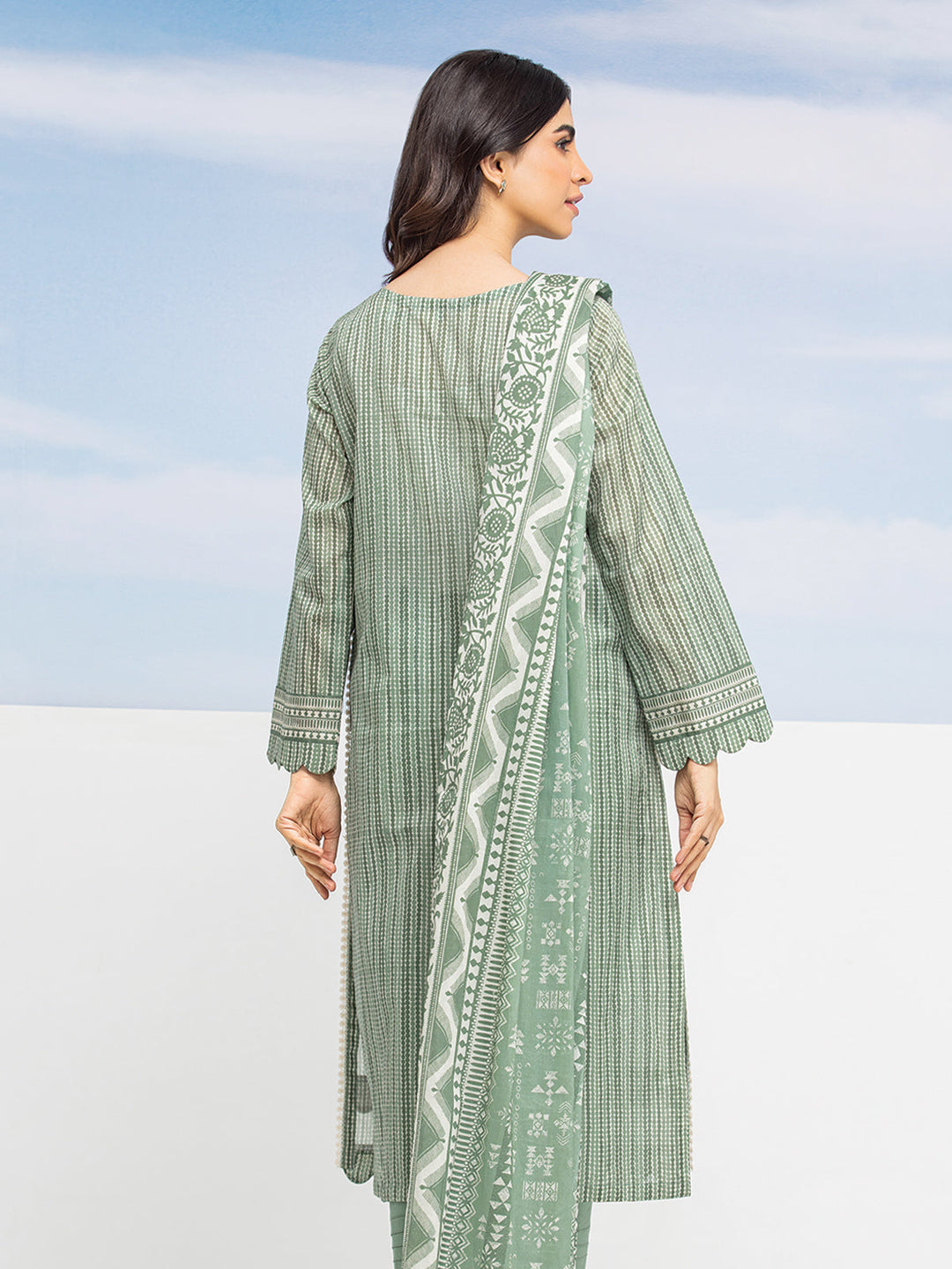 EWU24A1-28057-3P Unstitched Green Printed Lawn 3 Piece