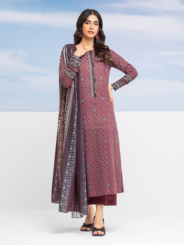 EWU24A1-28192-3P Unstitched Burgundy Printed Lawn 3 Piece